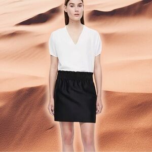 COS Black Silk & Linen Blend Elastic Waist A-Line Mini Skirt Size 4